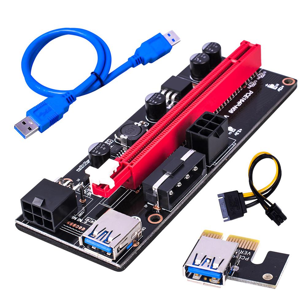 

PCI-E Riser Card PCI Express 1X to 16X Extender Adapter 4Pin 6Pin Power, 501 Original