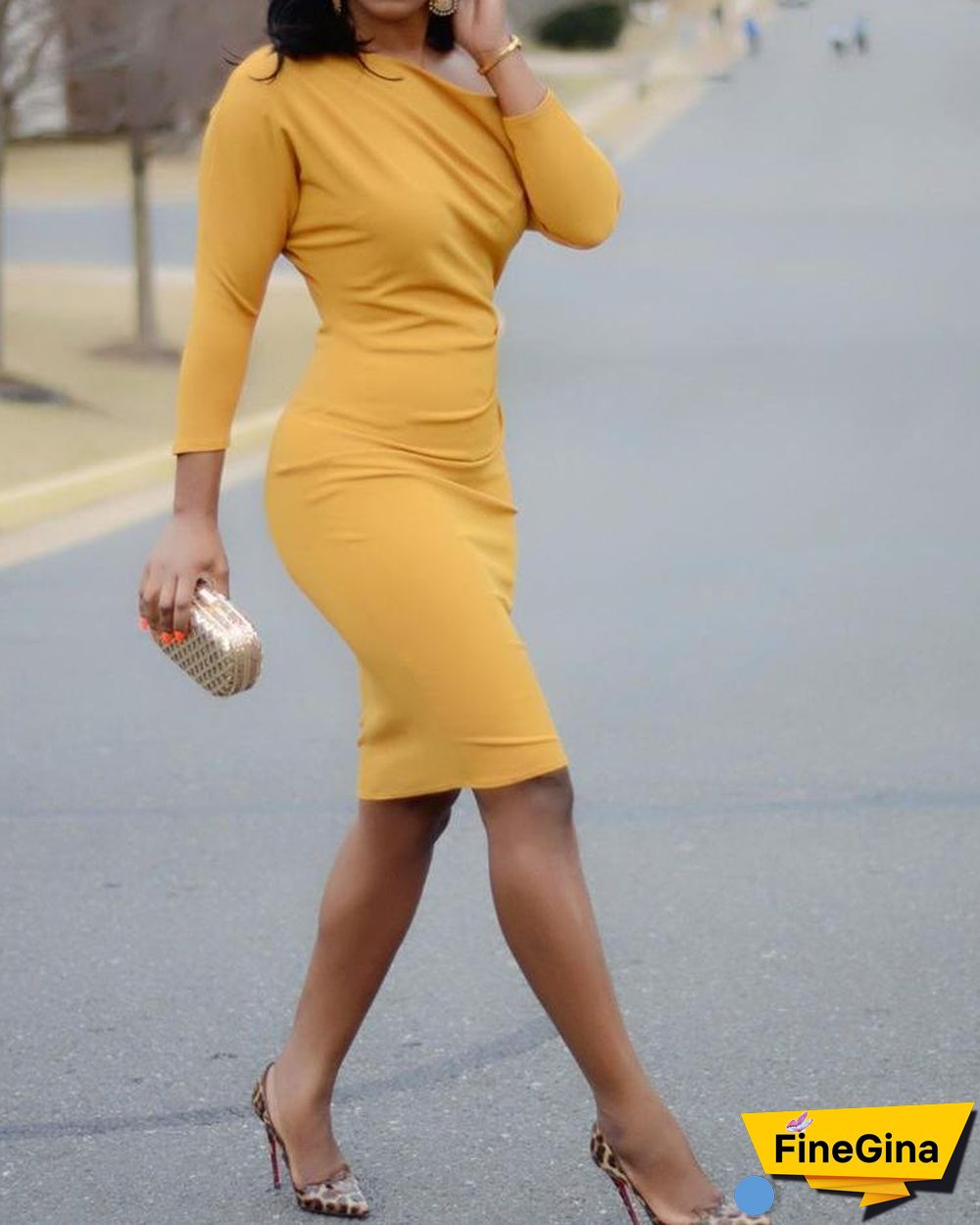 Solid Skew Neck Bodycon Dress P15278