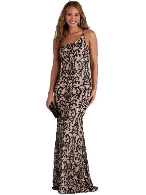 Women chic sequin sexy slash shoulder formal party evening dress
