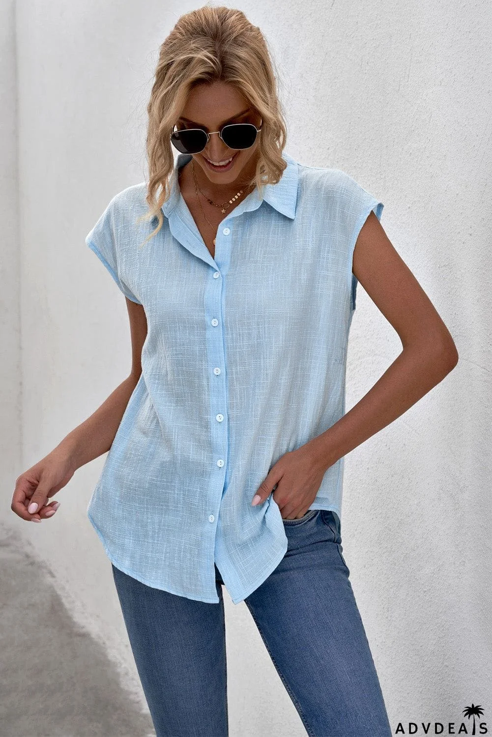 Turn-down Collar Button Front Tank