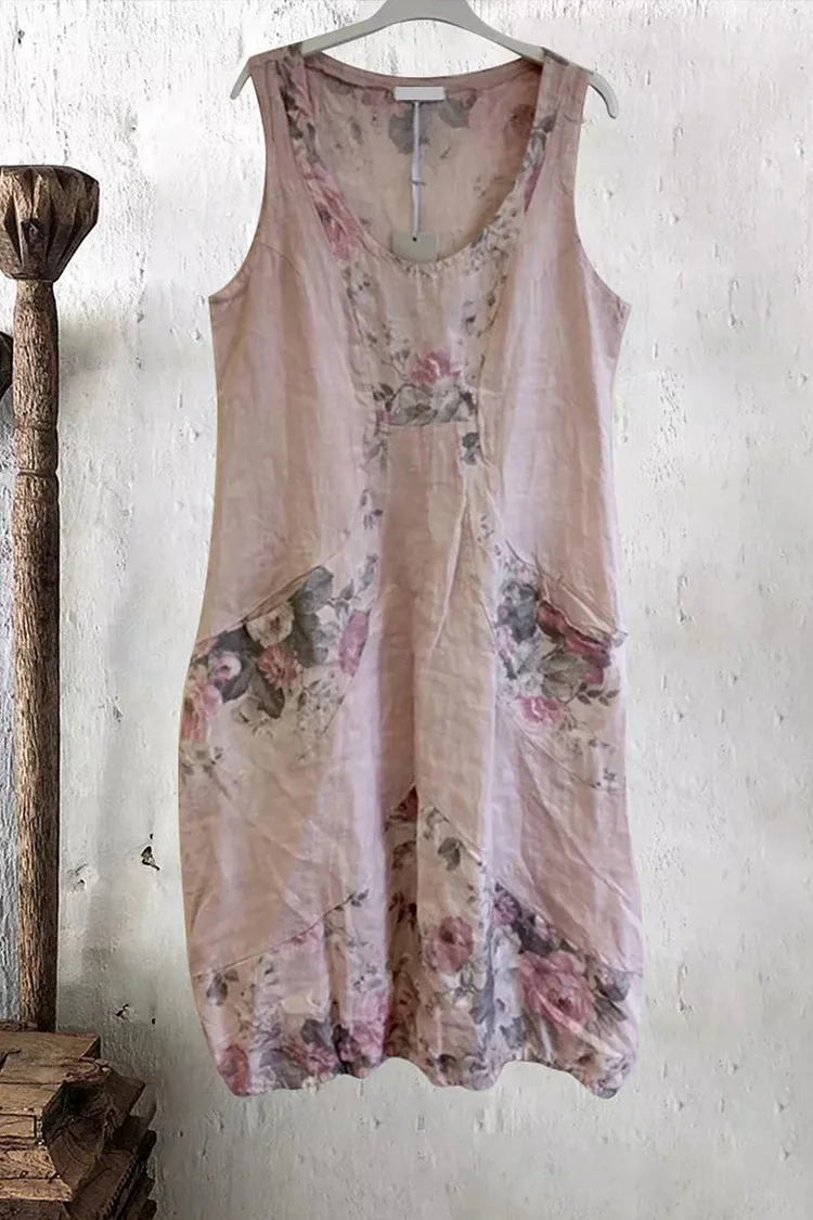 FASHION FLORAL PRINT SLEEVELESS DRESS