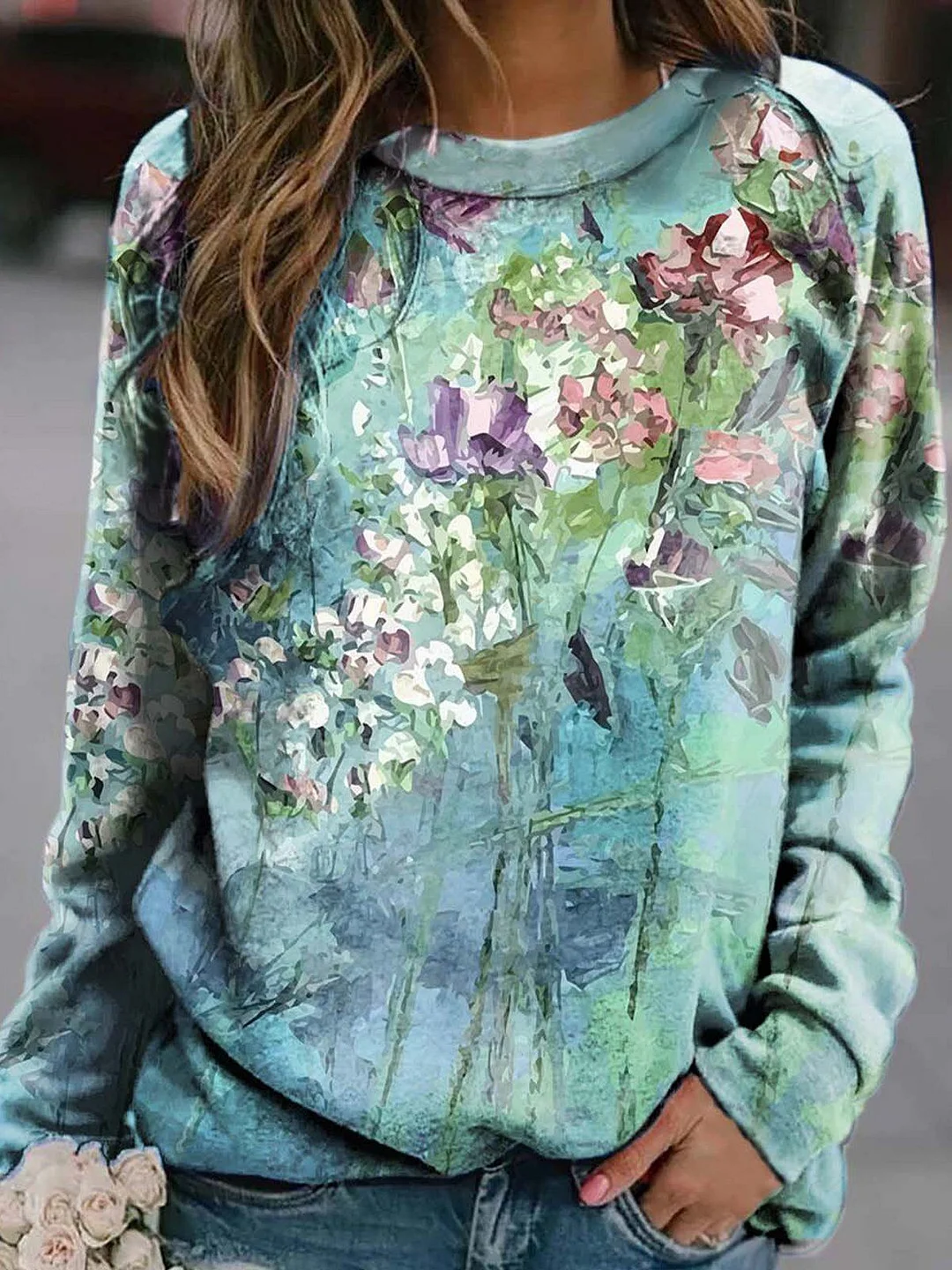 Women's Floral Print Casual Crew Neck Sweatshirt
