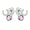  925 Silver Lucky Four-Leaf Clover Stud Earrings 