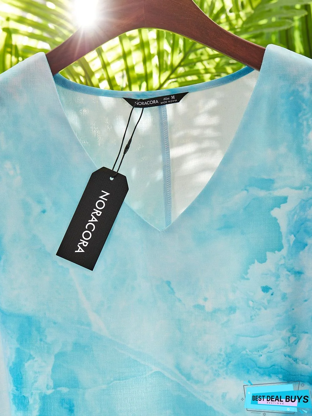 Casual V neck Printed Three Quarter Woven Tunic Dress