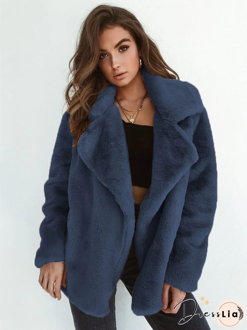 Fashion Solid Color Sexy Plush Lapel Coat