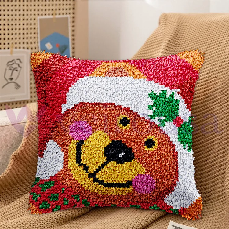 Christmas Bear Pillowcase Latch Hook Kits for Beginner Ventyled