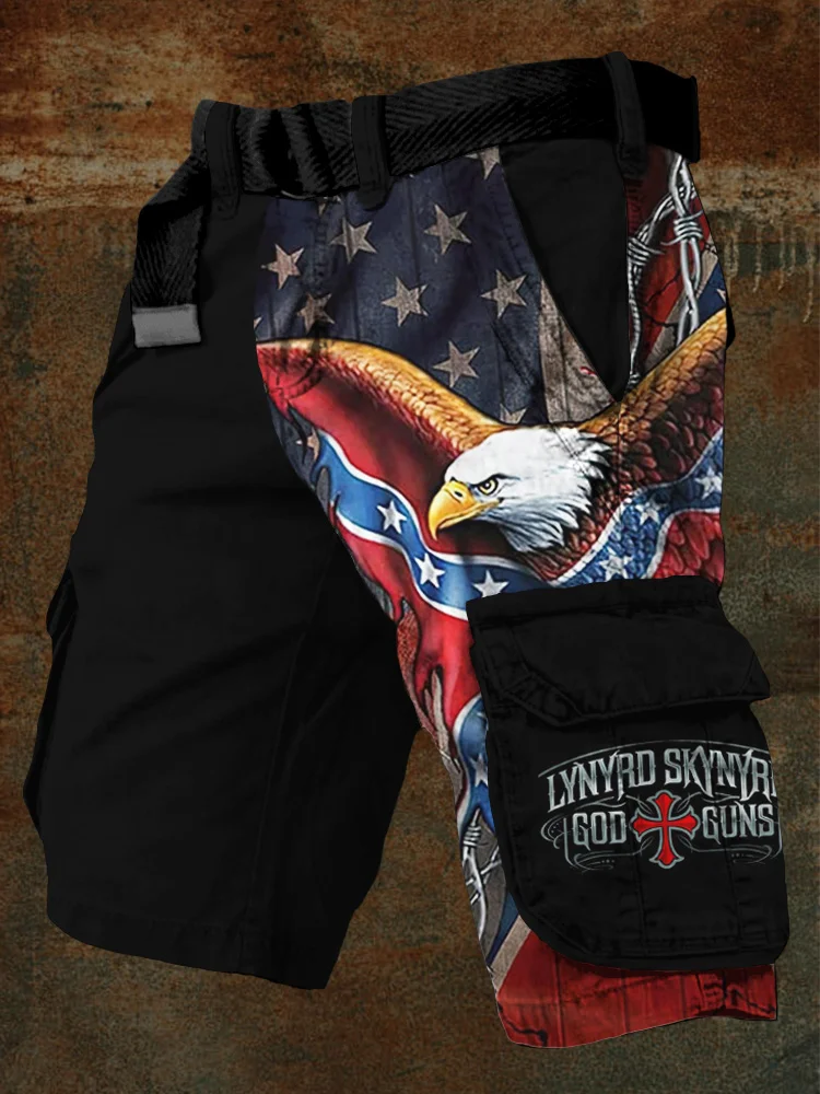 Men's Rock Band Rebel Flag Inspired Vintage Cargo Shorts