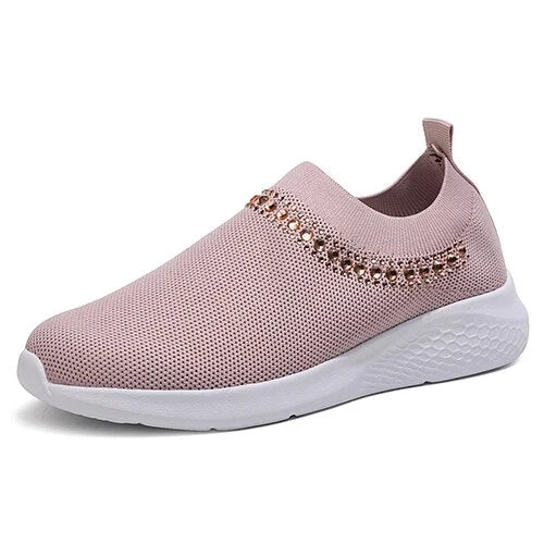 Back to college Women Crystal Sneakers 2022 Woman Flat Mesh Loafer Women's Comfort Vulcanized Ladies White Casual Shoes Trainers Basket Female