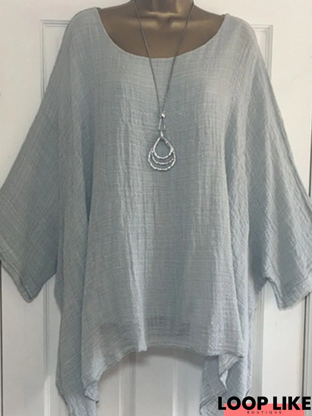 Crew Neck Solid Casual Batwing Blouse