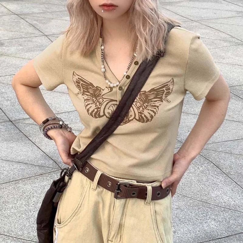 Tawnie Y2K Graphic Rhinestone Print Women T Shirt 2022 Spring Grunge Aesthetic Fairycore Crop Tops O Neck Long Sleeve Tee Top