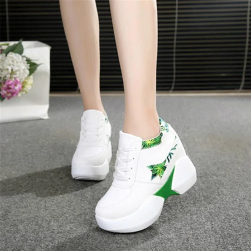 Heel Shoes Women Inner Heightening Sports Shoes Fashion Flower Wedge Female Sport Shoes Student Sneakers Autumn Winter 2022 W504