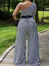 Stylish Striped Belted One-Shoulder Wide Leg Jumpsuit