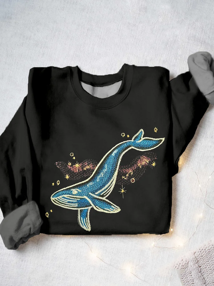 Cosmic Whale besticktes Kunst-lässiges, gemütliches Sweatshirt