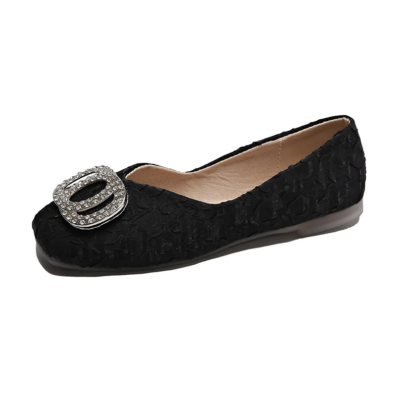 Yyvonne Water Drill Shallow Mouth Single Shoes Women's Head Flat-Soled Single Shoes Women's Spring New Folds Comfortable Soft Bean Bean Shoes