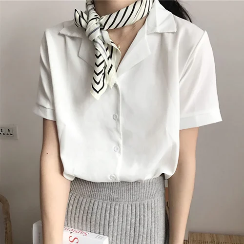 Summer Blouse Shirt For Women Fashion Short Sleeve V Neck Casual Office Lady White Shirts Tops