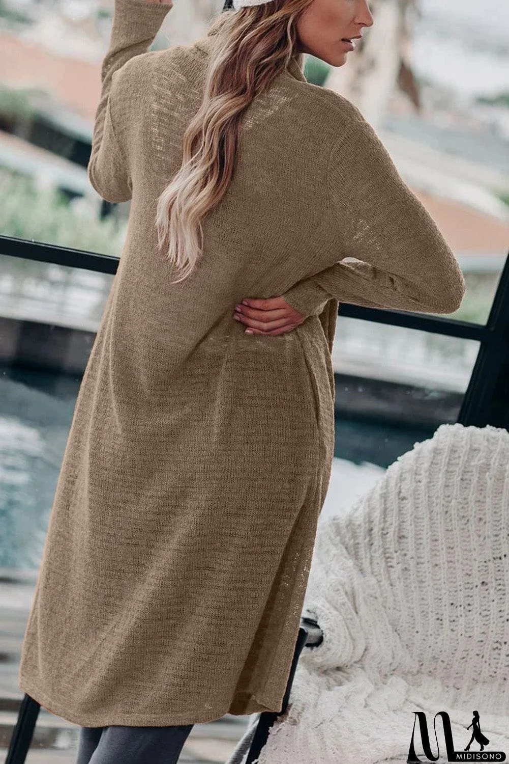 MidiSono - Slouchy Pocketed Knit Longline Cardigan