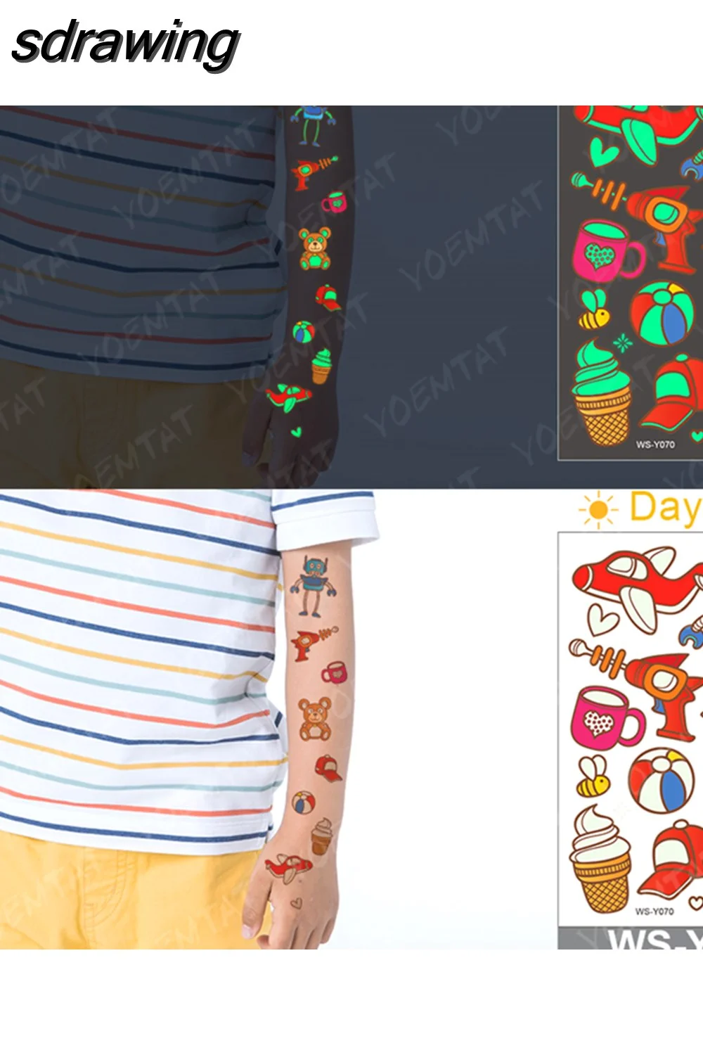 sdrawing Waterproof Temporary Tattoo Woman Sticker Panda Tiger Cute Animal Glowing Tatto Boy Girl Baby Child Kid Flash Fake Tato