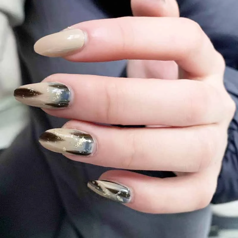 24pcs false press on nails pink color oval head Mid-length Wear  Finished product wearable full cover fake nail tips for girls 515-Nail Inspo