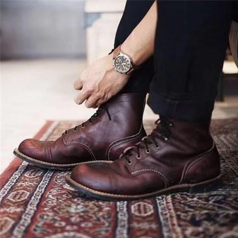 Men's Vintage Western Style Lace-up Leather Boots