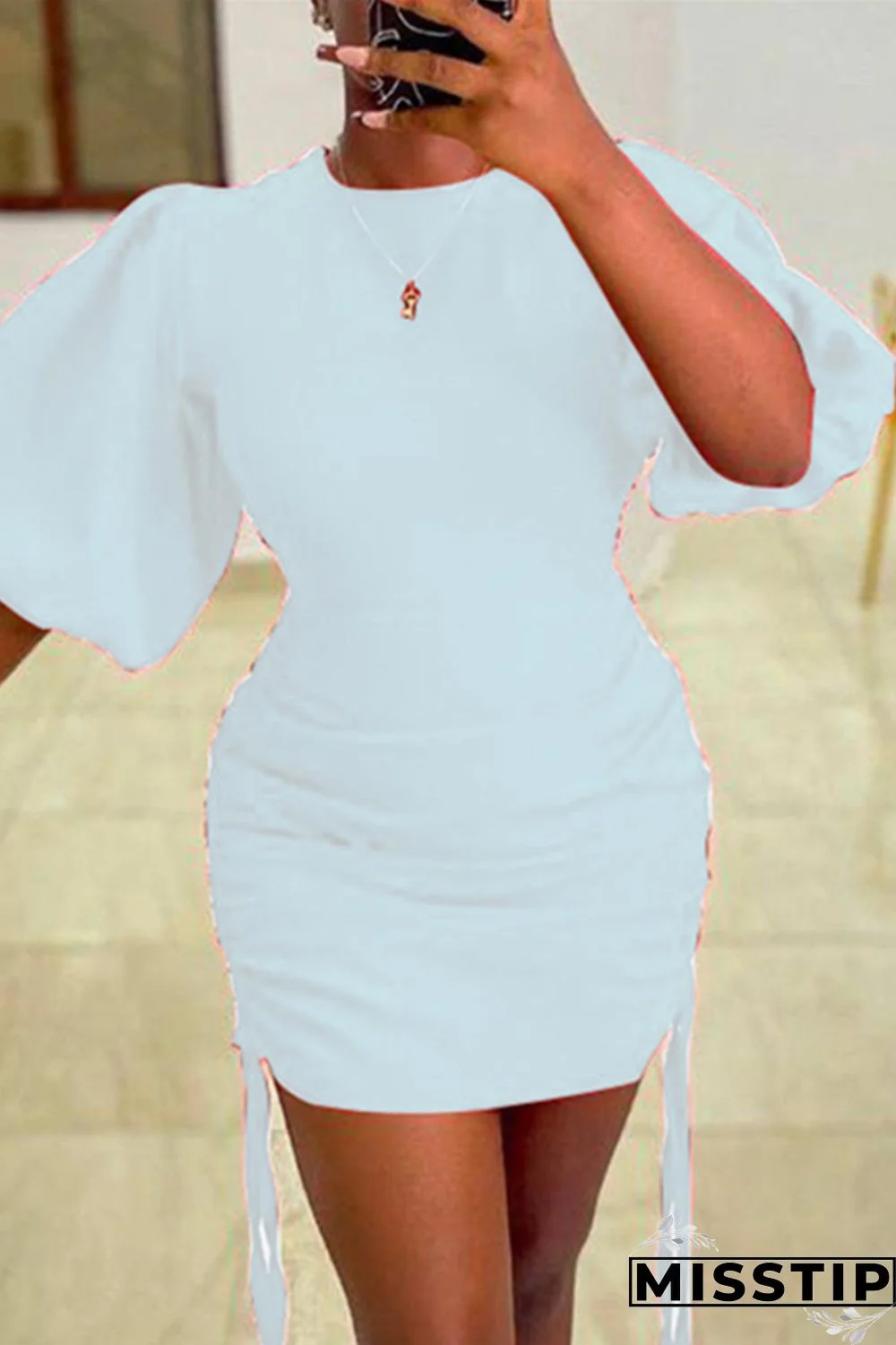 White Fashion Sexy Solid Basic O Neck Short Sleeve Dress