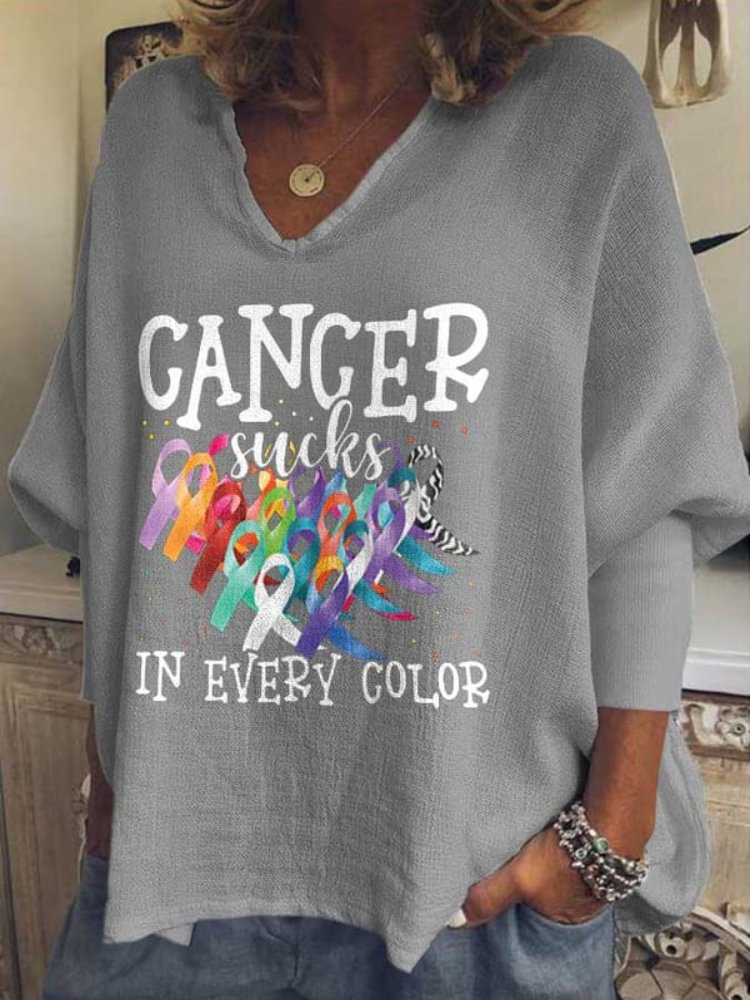 Cancer Sucks In Every Color Print V Neck Tunic