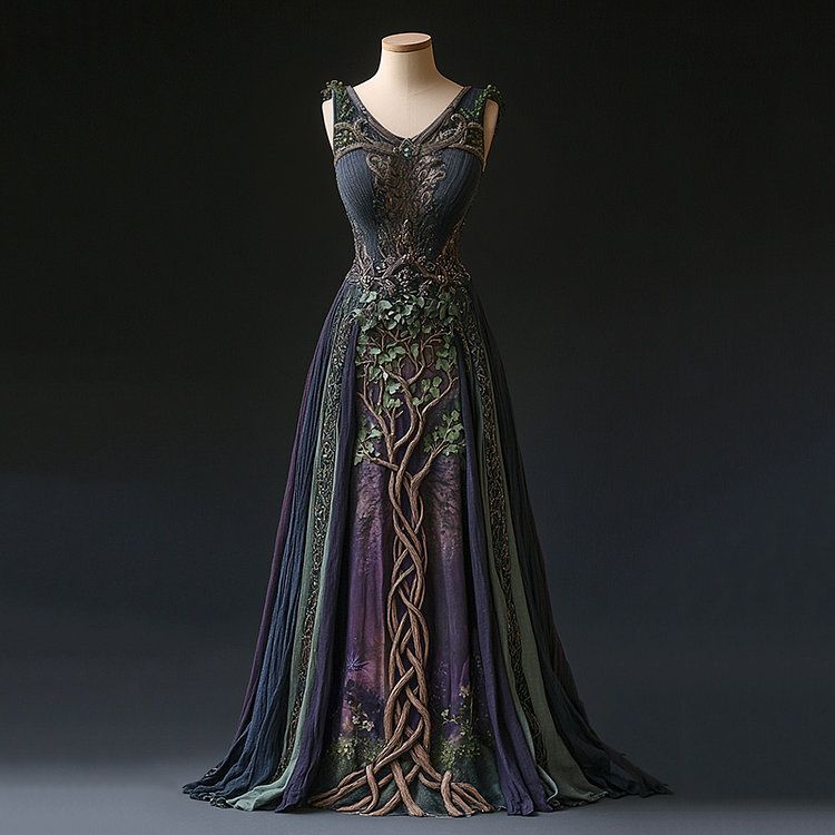 VChics Women's Vintage Viking Celtic Knot Tree Of Life Pattern V-neck Tank Maxi Dress