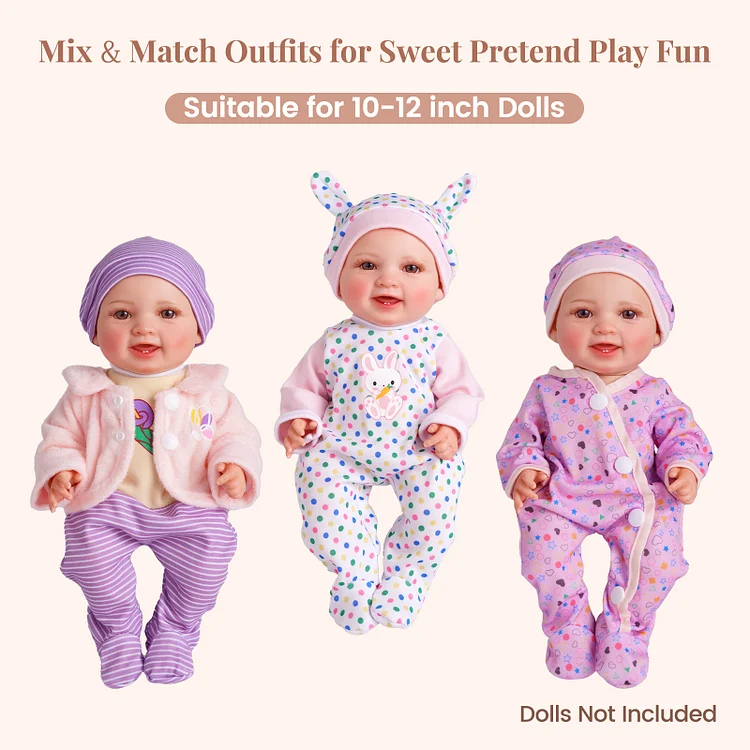 12" Reborn Baby Clothes Geometric Flora and Fauna Trio 3-Pcs Accessories