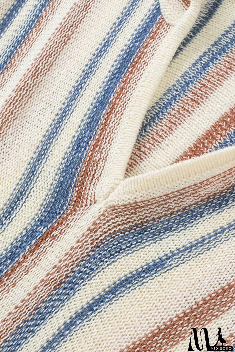 MidiSono - color Striped Knit Kangaroo Pocket Hooded Sweater