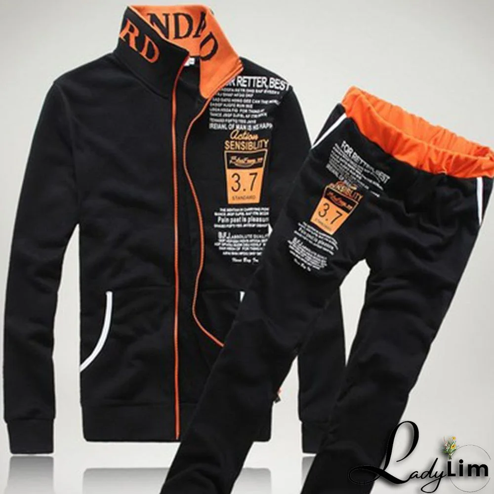 Black Casual Sportswear Print Split Joint Zipper Long Sleeve Two Pieces