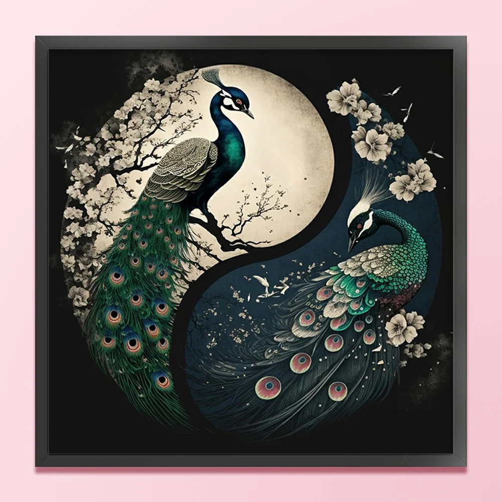 11CT Full Stamped&nbsp;Cross Stitch - Yin Yang Peacock(Canvas|40*40CM)