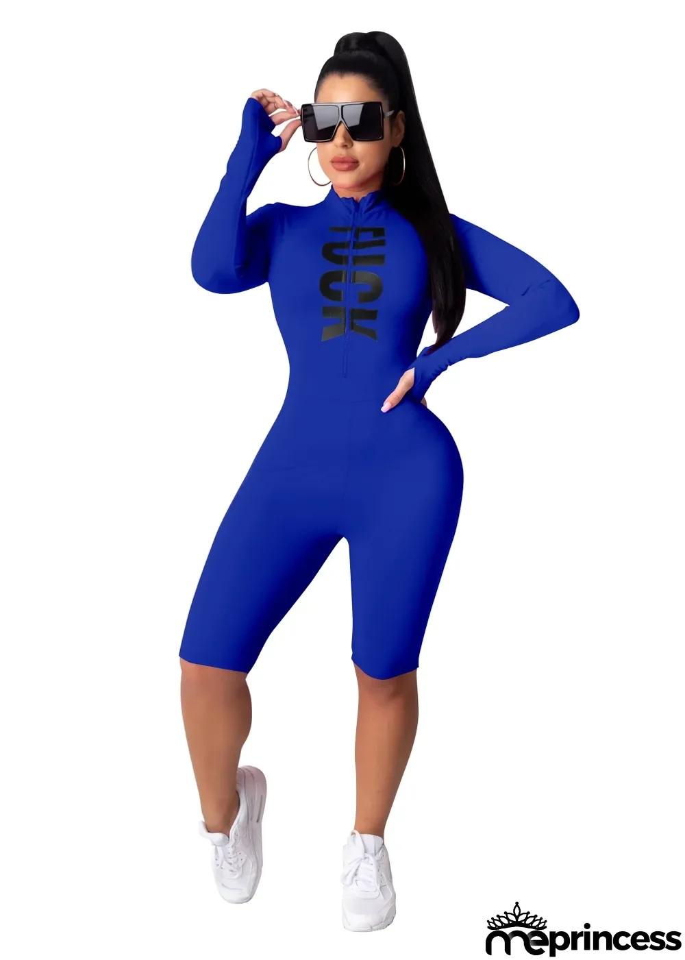 Sports Fitness Long Sleeve Print Letter Bodycon Rompers