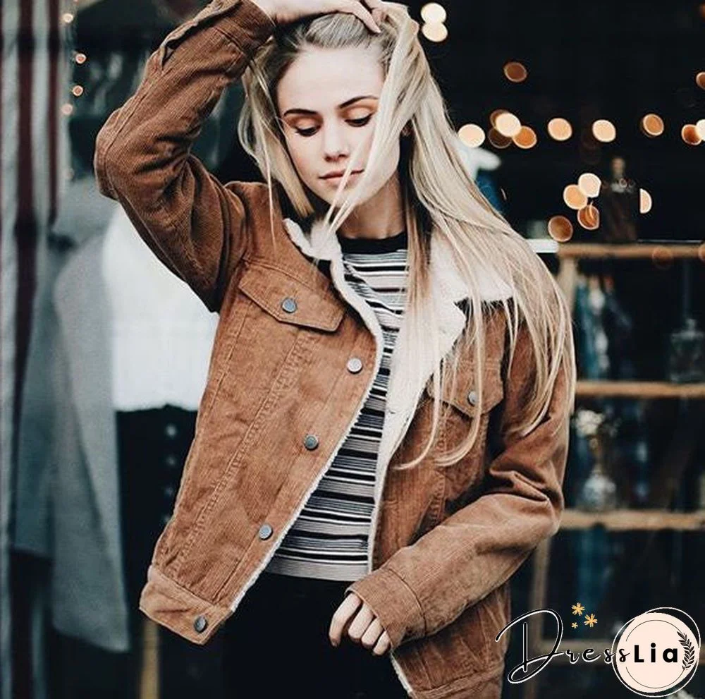 Fur Fleece Lined Shearling Corduroy Trucker Jacket