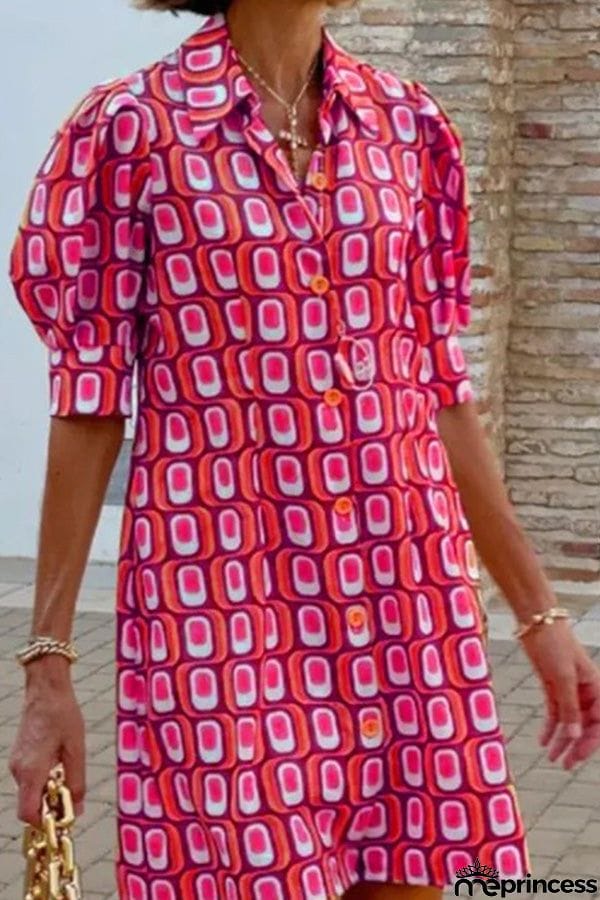 Fashion casual plaid print half-sleeved shirt dress