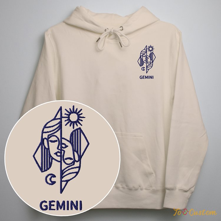 TOSCUSTOM™ Custom Twin Spirits Embroidered Hoodie Personalized Gemini Sweatshirt