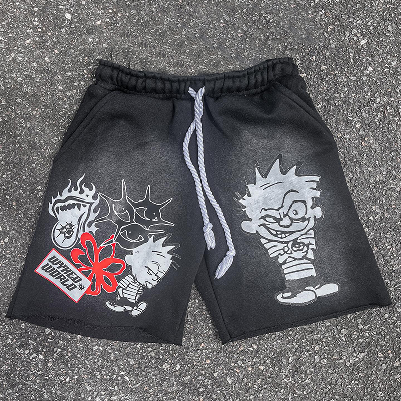 Vintage Street Graphic Drawstring Shorts - SOPULA