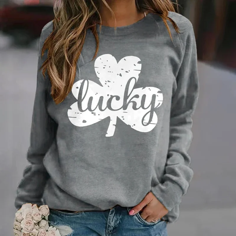St. Patrick's Day Shamrock Print Long Sleeve Sweatshirt