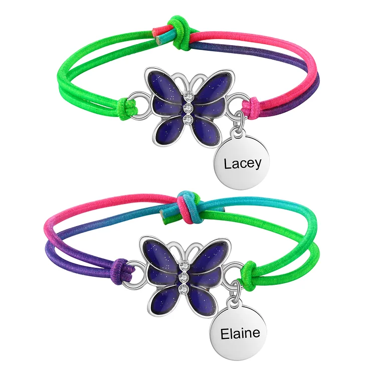 2 PCS Personalized Custom Name Butterfly Elastic Rope Bracelet Back To School Season Children's Gift