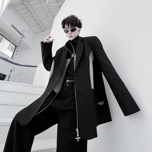 Dawfashion-Dark Fake Two-Piece Blazer Jackets-Yamamoto Diablo Clothing
