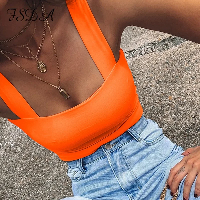 FSDA Square Neck Sleeveless Summer Crop Top White Women Black Casual Basic T Shirt Off Shoulder Cami Sexy Backless Tank Top