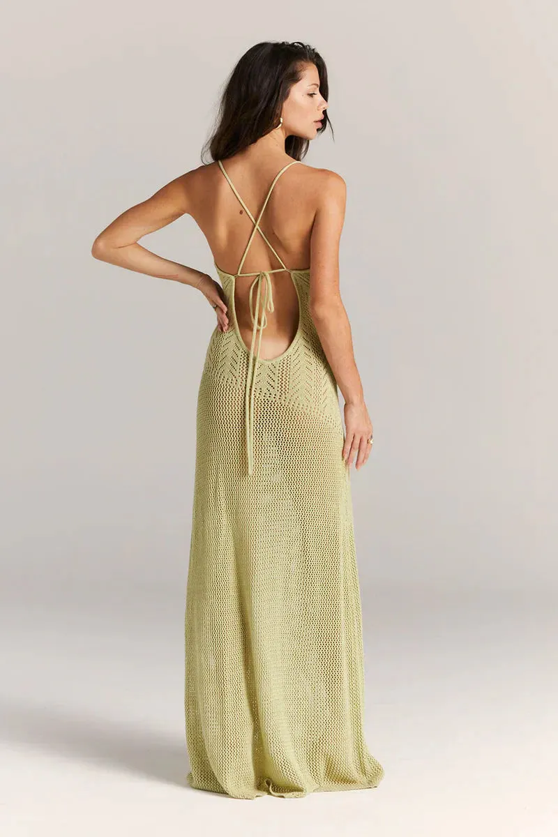 Kleidhaus Damen Strick Maxi-Kleid – Offenes Design, Florale Cutouts, Spaghetti-Träger-83282-762c1fb4-059f-4e9e-9446-7159ed5b2a38
