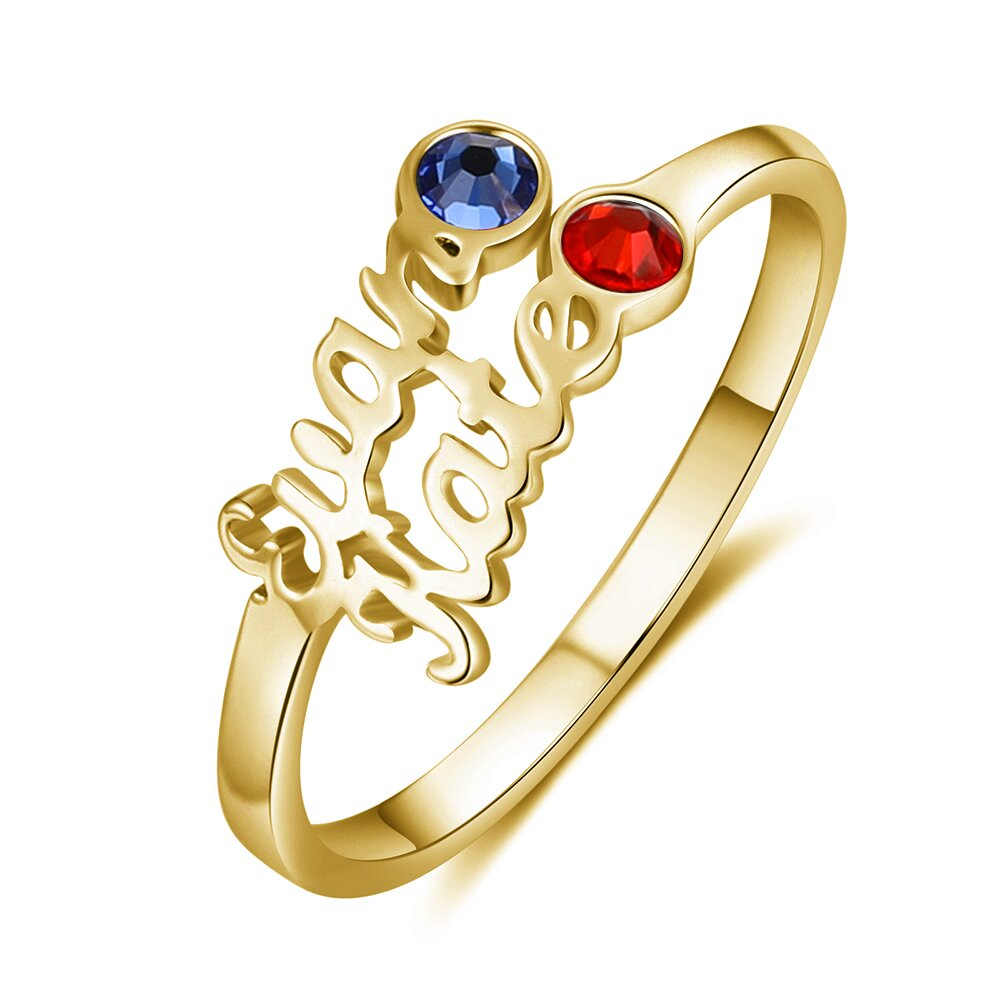 Personalized Birthstone Ring Custom 2 Names Ring Best Gift For Women