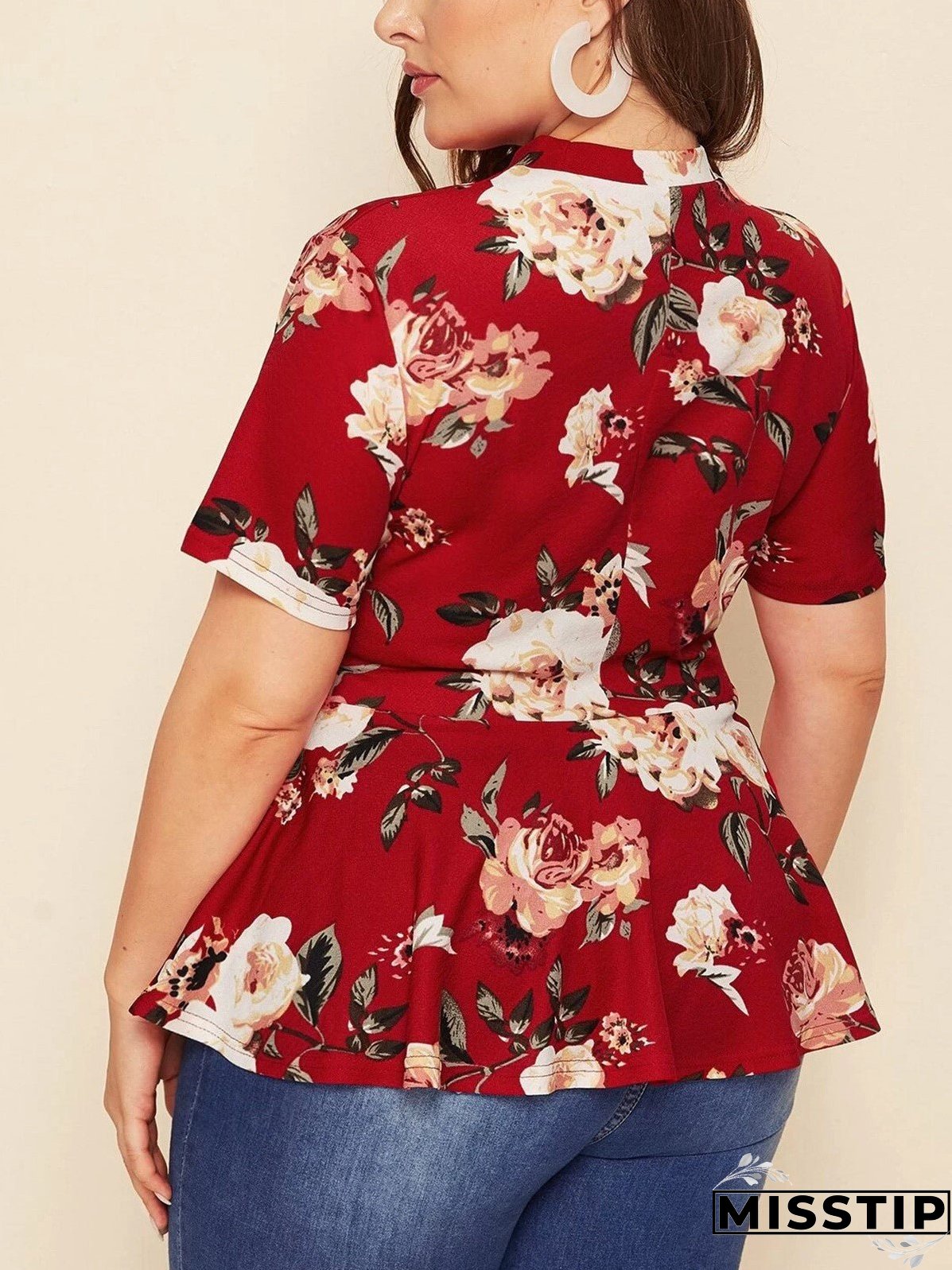 Printed Crew Neck Short Sleeve Top Knit T-Shirt