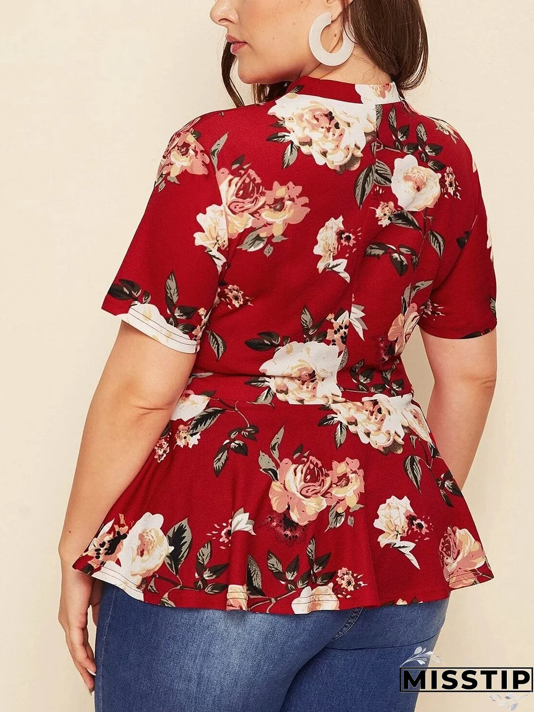 Printed Crew Neck Short Sleeve Top Knit T-Shirt