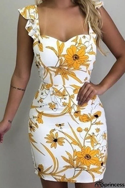 Chic Printed Sling Sleeveless Backless Slim Warp Dress