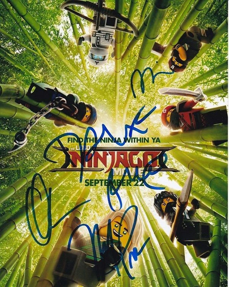 Olivia munn dave franco michael pena fred + signed lego ninjago movie cast Photo Poster painting