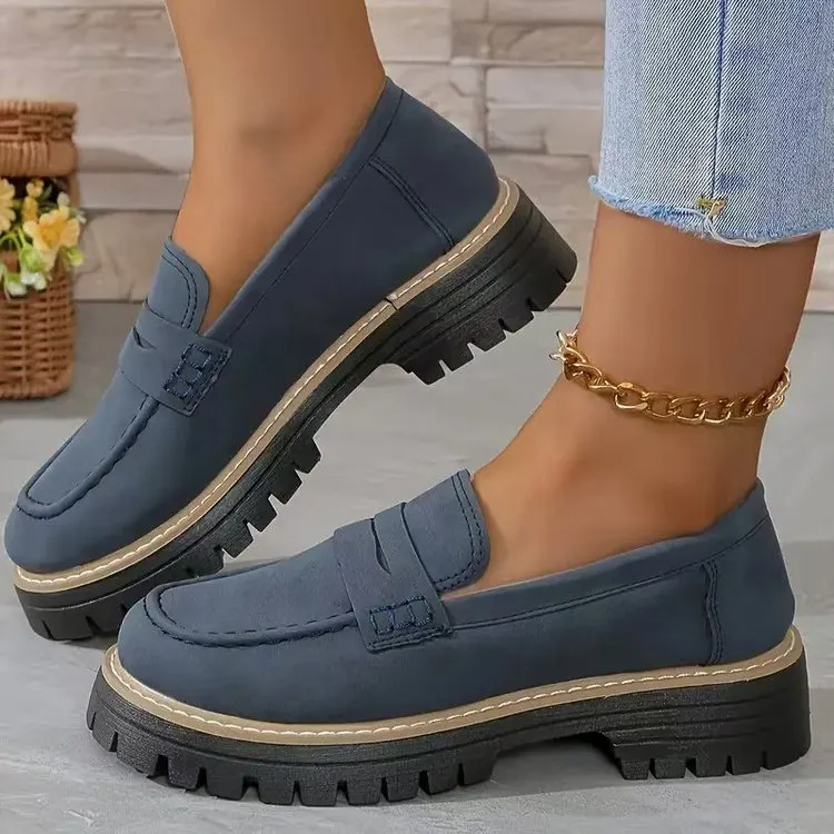 Breakj Breakj New Spring And Autumn Lefu Shoes Large-Size Leisure Grinding Sand Yingfeng Women's Shoes Thick Heel Thick Back Retro
