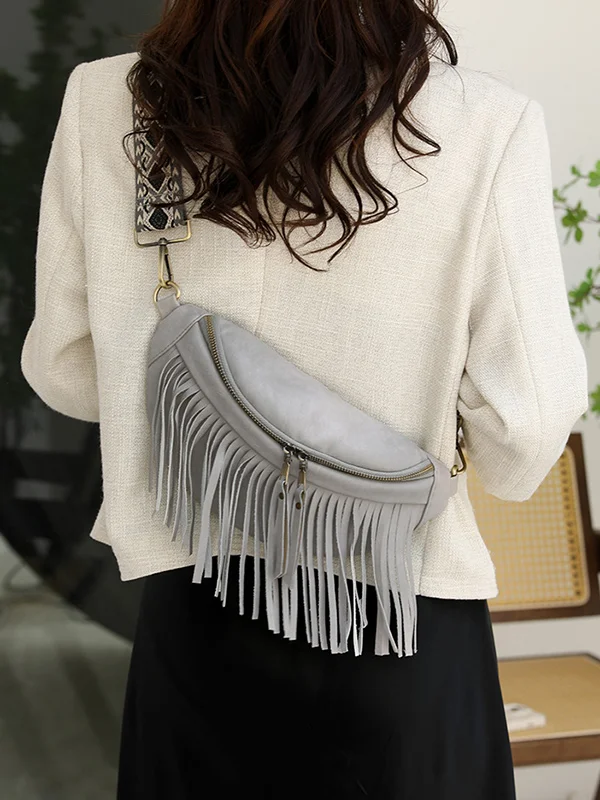 Zipper Tasseled Geometric Crossbody Bags