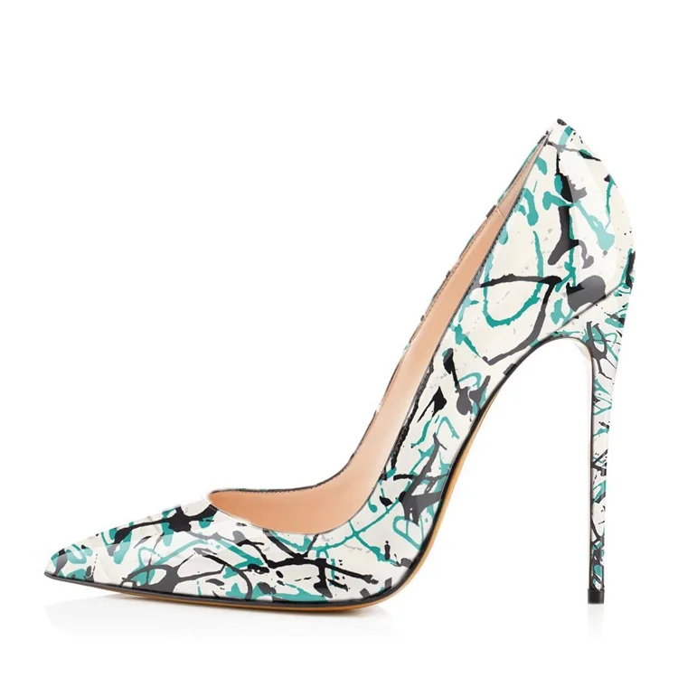 Floral Printed Stiletto Heel Scrawl Art Pumps Vdcoo