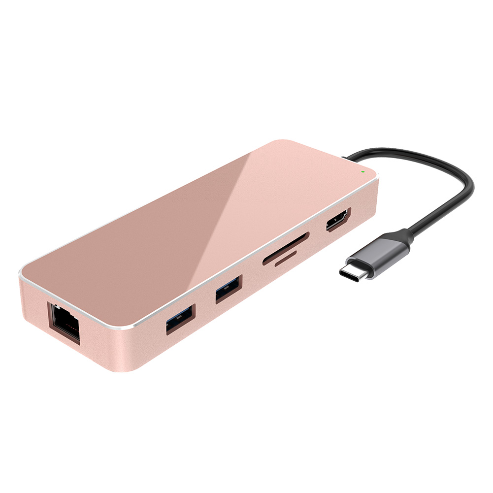 

11-in-1 USB C to HDMI-compatible/VGA/USB3.0/2.0/3.5mm/TF Card/RJ45/PD Adapter (Gold), 501 Original