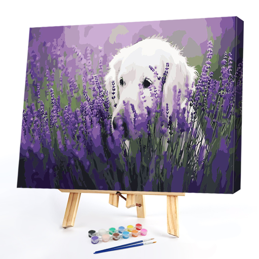 

50*40CM Paint By Numbers-Puppy in Flowers, 501 Original